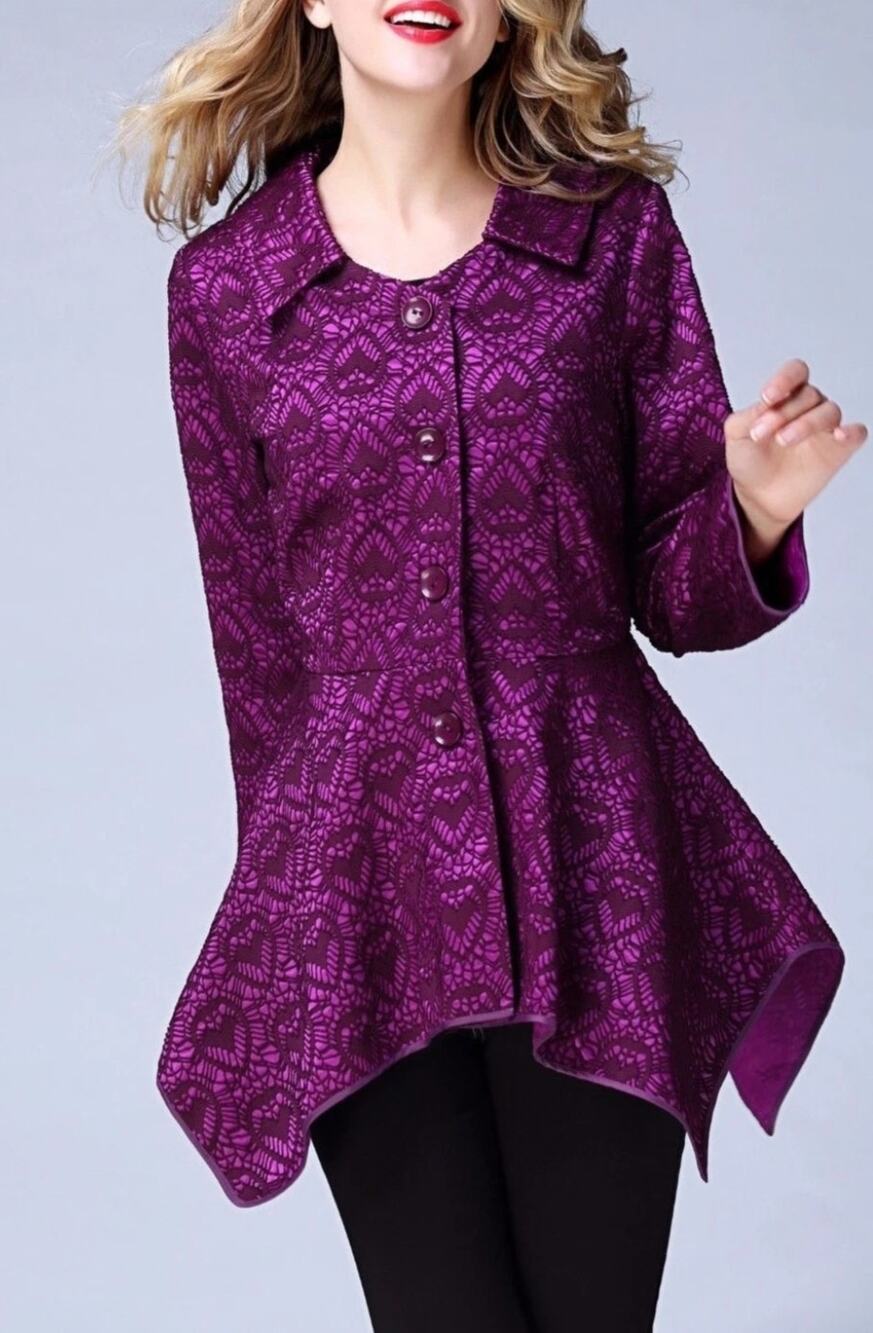 6109)Jerry T New York 5X Purple Jacquard Lace Queen of Hearts  Topper Jacket